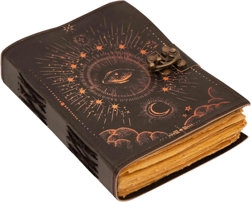 Galaxy with Eye Vintage Leather Journal - Antique Handmade Deckle Edge Paper, Printed Leather Journal for Men & Women