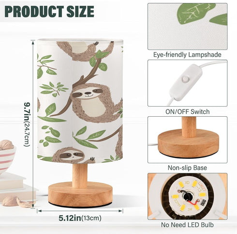 ALAZA Sloth Leaf Pattern Bedside Table Lamp with USB Port for Bedroom Nightstand Lamps Night Light Linen Fabric Shade