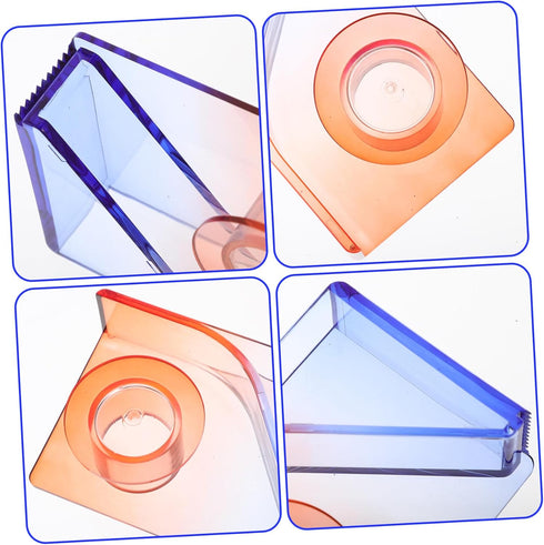Small Gradient Color Tape Holder, Mini Desktop Office Tape Dispenser, Packing Cutter (Red and Blue Mini Stickers)