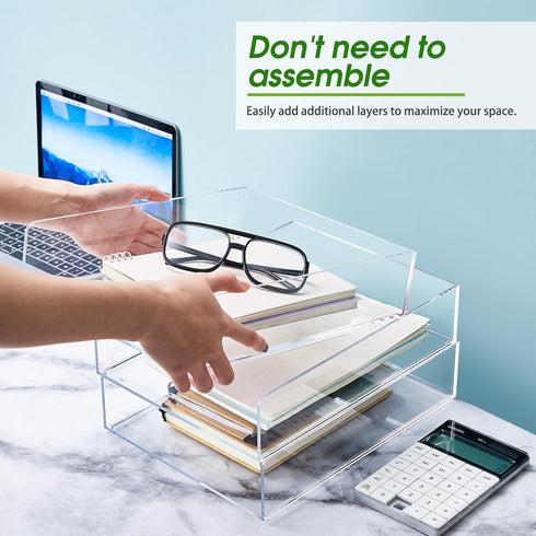 Harloon 4 Tier Acrylic Paper Tray, Stackable Letter Tray for Organizing, Clear Trays for Office Storage