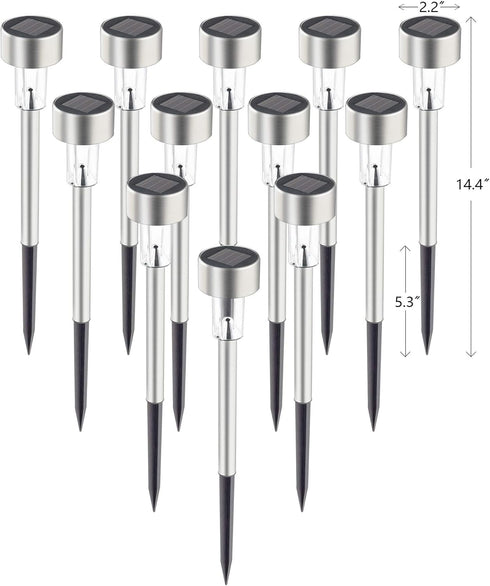 GIGALUMI Solar Pathway Lights, 12 Pack Stainless Steel Waterproof Auto On/Off Outdoor LED Landscape Lights (Warm White)