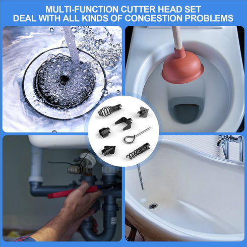 7PCS Drain Cleaner Combination Cutter Head Set, 16mm Manganese Steel for Drain Cleaning Machines