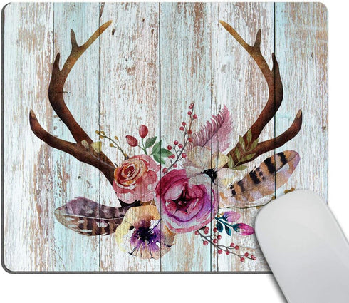 Smooffly Farmhouse Boho Mouse Pad - Rectangle Antlers Flowers Mat for Teachers Present - Office Supplies