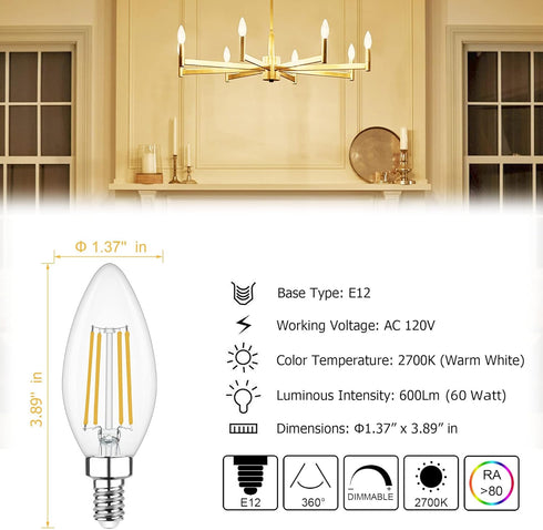 Bulb Dimmable 2700K E12 Bulb 60W B11 Bulb Bulbs, 600LM, 120V, 8 Pack Cotanic LED Candelabra Soft Warm White, Small Base