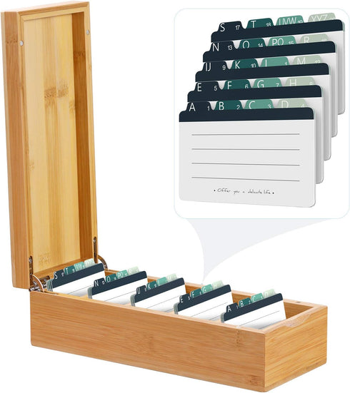 MaxGear Business Card Holder, 2.2 x 3.5 inches, Bamboo Index Cards Organizer Box with 5 Divider Boards for 600 Cards
