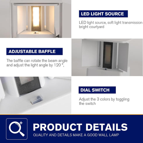 FUPE IP65 3 3000K/4000K/6000K 15W Up and Down Lights Outdoor Wall Lights Porch Lights, Square Aluminum Exterior