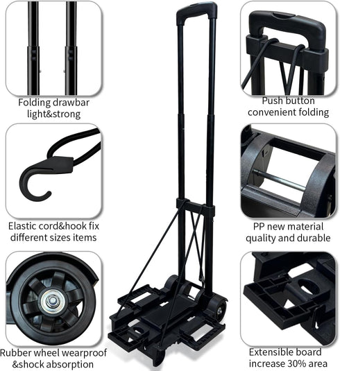 HUFATWINS 2 2 Folding Hand Truck,Portable Platform Luggage Cart Collapsible Dolly with Wheels & Ropes,Utility Portable