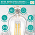 4-Pack Vintage 8W ST64 LED Edison Light Bulbs, 100W Equivalent, 1400LM, E26 Light Bulbs, 2700K Warm White, Antique