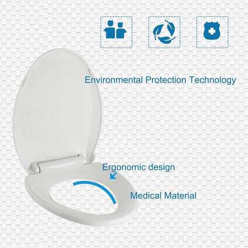 JINGZE Elongated Toilet Seat Slow Close, Quiet Toilet Seat Cover with Never Loosen Durable Toilet Seat Lid Easy