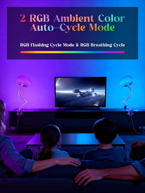 ReinHoo 10 10 Clip on Light, RGB Colors & Warm White Desk Lamp with Clamp, Brightness Reading Light, Night Lamp