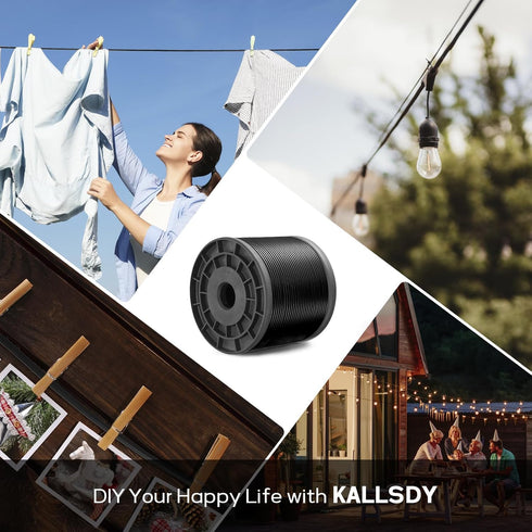 KALLSDY 1/16 Inch 3/32 Inch, 200FT 304 60 Vinyl Coated Wire Rope Overmolded to Stainless Steel Cable with Pcs Crimping