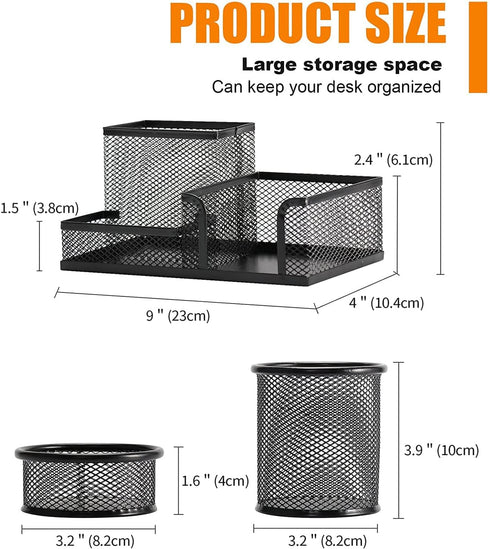 Pen Holder for Desk, Desk Organizers Set-3 Compartments Mesh Pencil Holder with Pencil Pen Cup and Paper Clip holder, Desk Accessories for Marker Craft, Ideal Office School Supplies(3 pack, Black) by Moonlik