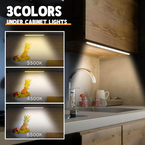 NBBUFF 6pcs Dimmable 3Color (3000K/4500K/6000K), 11.81" LED Motion Sensor Cabinet Lights, USB Rechargeable, Modes Night