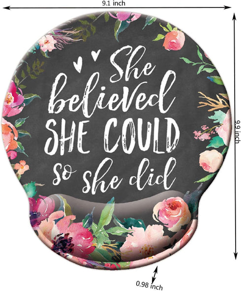 She Believed She Could So She Did Mouse Pad, Watercolor Floral with Wrist Support for Computer