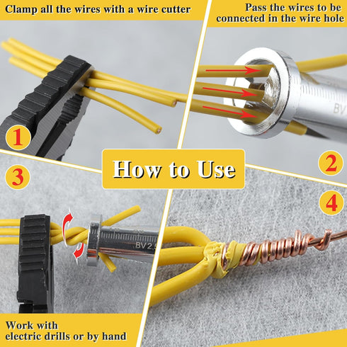 Wire Twisting Tool, Wire Stripper and Twister, 2 in 1 Electrical Drill & Manual Wire Stripper Cable Twister, Quick Connector Twist Wire Tool for Power Drill Drivers (2.5-4 Square)