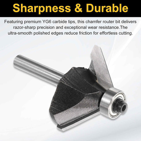4pcs 45 Set 1/4 Inch 5/8" 3/4" 7/8" 1" HARFINGTON Degree Chamfer Router Bit Shank Cutting Edge Carbide Tip with Bearing