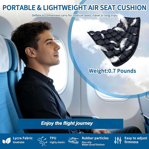 mouvzia 42 Sodurue Inflatable Travel Seat Cushion for Airplane: Pressure Relief Seat Cushion with Adjustable Air Cells