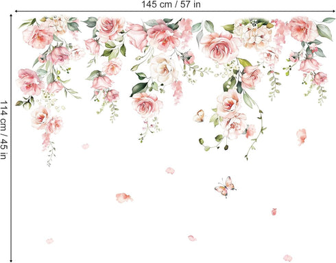 decalmile Large Pink Flower Wall Decals Hanging Vine Floral Wall Stickers Baby Nursery Girls Bedroom Living Room Wall