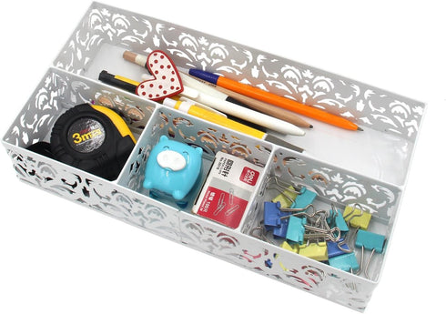 EasyPAG Desk Drawer Organizer with 3 Small Bins and 1 Long Bin, White