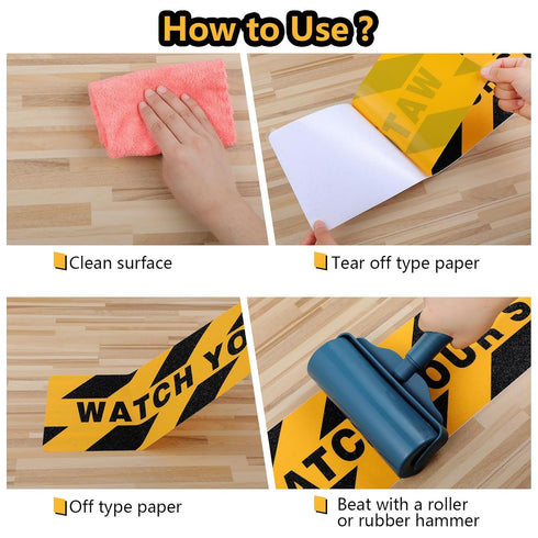 Boao 2 Pcs Watch Your Step Floor Decals, 6 x 24 Inch Warning Sticker, Adhesive Anti-Slip Tape for Workplace Safety,
