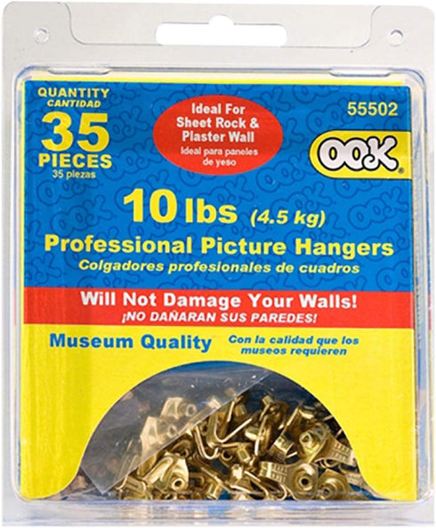OOK 535888 Professional Picture Hangers, Brass Art Hangers, 10lb Max Weight (35 Piece Set)