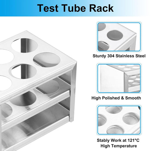 PATIKIL 6 Holes Test Tube Rack, 30mm Round Hole 304 Stainless Steel Holder for 50ml Test Tubes