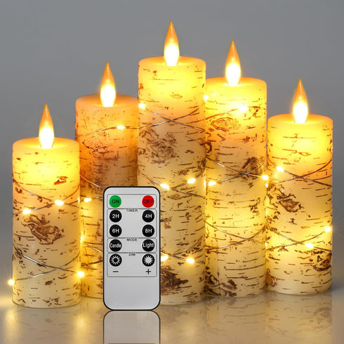 Da by LED Candles Hand Painted Birch Bark Recessed String Candles Set