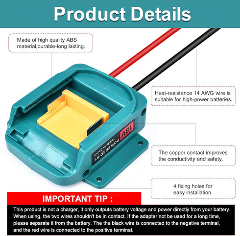Power Wheels Adapter for Makita 18V Lithium Battery BL1830, BL1840, BL1850, Battery Converter for DIY RC Toys, Robotics