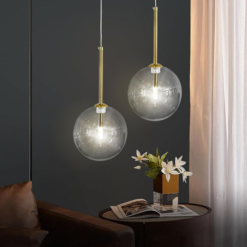 6" 1-Light Mini Glass Bubble Chandelier Light Fixture Gold, Clear Globe Glass Pendant Lighting Ball Chandeliers