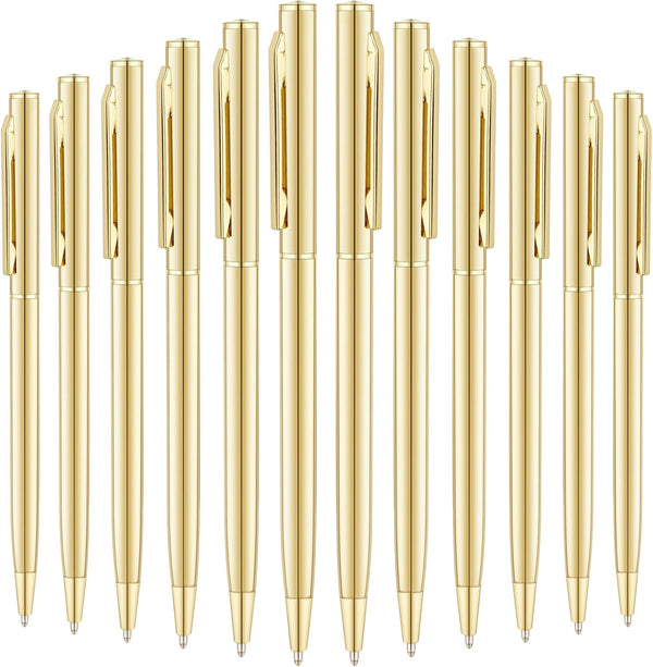 Unibene 18 Pack Gold Slim Ballpoint Pens, Black Ink, Medium Point (1 mm), Nice Gift for Office Students
