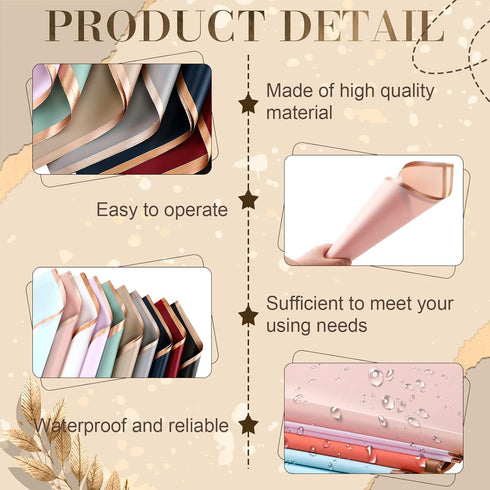 Nezyo 300 Sheets Gold Edge Flower Wrapping Paper, Colorful Waterproof Floral Gift Wrap, 23 x 23 Inch, 20 Colors