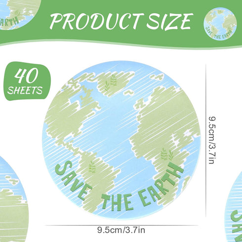 Crtiin 12 Pads Earth Sticky Notes, Globe Planet Notepads, Round Self Stick Memo Pads for School and Office