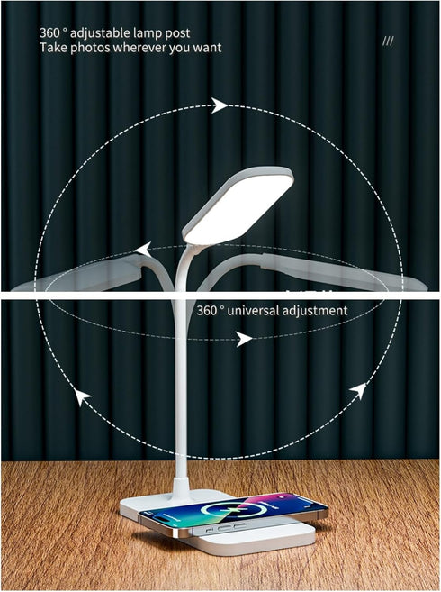 BueRallan 2PCS 3 LED Desk Lamps, Table Lamp, Night Stand Light for Home, Lighting Modes, Wireless Fast Charging, Desk