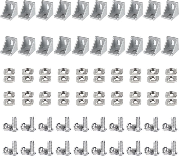 20 Sets 15 Series Connector 1515 Aluminum Extrusion Corner Piece with 20PCS Corner Bracket, 40PCS Screws, 1515 T Nut