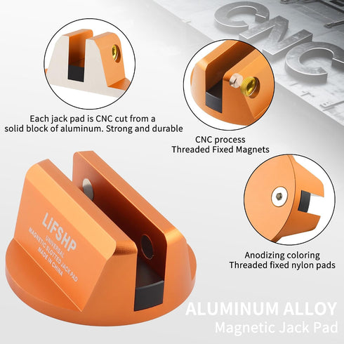 Pinch Universal Aluminum Grooved Magnetic Jack Pad, Jacking Puck Weld Frame Rail Adapter, for Car SUV Truck Pickup