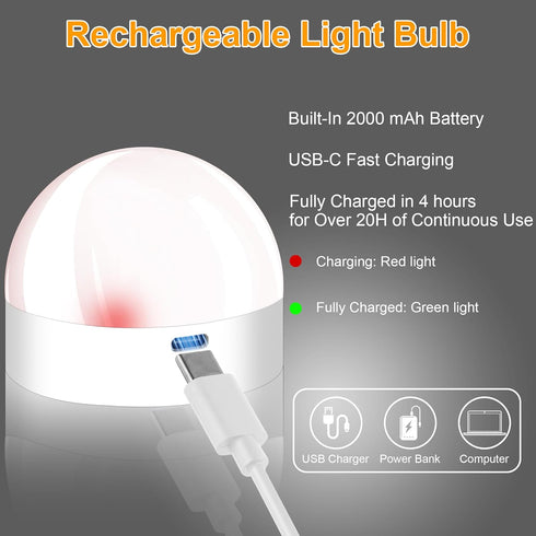 Rechargeable Battery Operated Light Bulbs, 300LM E26 Screw in (Magnetic Detachable) with Remote Control, Dimmable, Timer