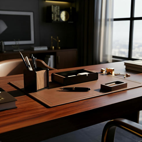 Walnut Desk Accessories Tray for Home Office, Wood Valet Tray for Men, Desktop Organizer Drawer for Airpod, Keys