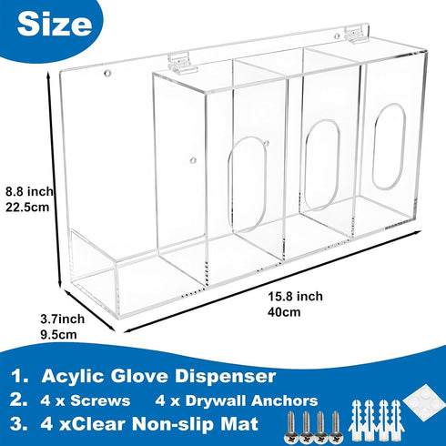 4 SEANADO Hand Sanitizer and Glove Holder Dispenser with Lid, Clear Acrylic Compartments Hygiene Station for Disposable
