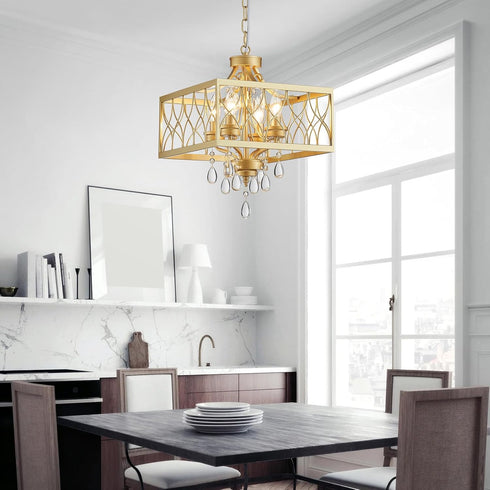 K9 Farmhouse Crystal Chandelier Gold Modern Crystal Ceiling Chandelier Lighting Fixture, Hanging Pendant Light Fixture