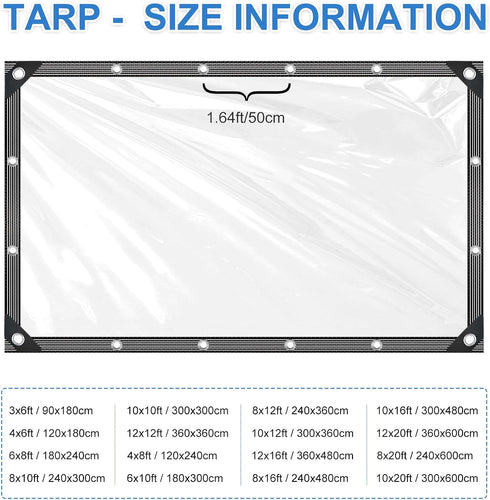 Generic 6x8ft Grommets 14mil Clear Tarps Heavy Duty Waterproof - Clear Tarps with - Thickened Transparent Plastic Vinyl