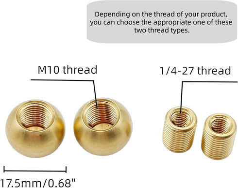 Alaviitsi 0.68 Inch 2 Pack, 1/4-27 Brass Lamp Finial Golden Ball Thread Solid Brass Lamp Knob Topper for Vintage Table