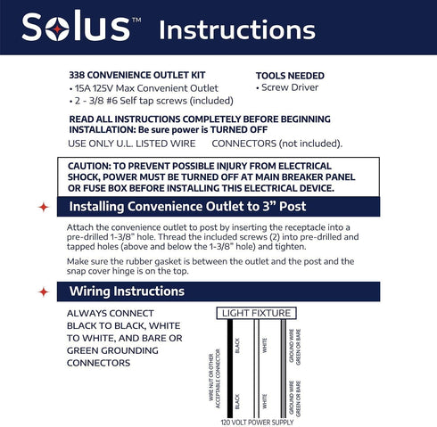 Solus SCO-338Z 120V Grounded Electrical Outlet for Outdoor Lamp Post and Poles, Energy Saving, Weather Resistant, UL