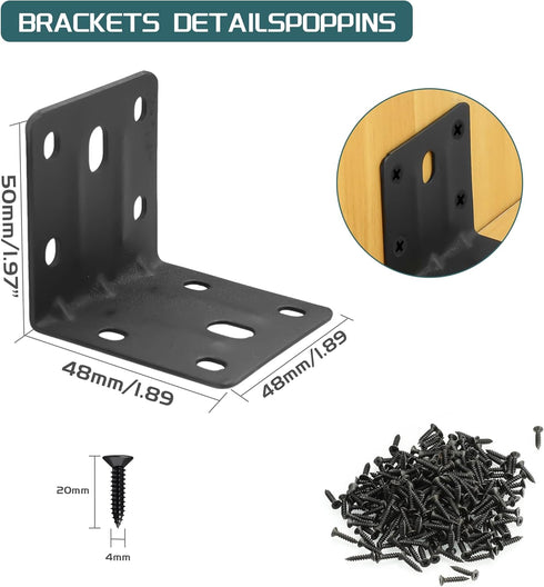 30PCS 90 (2X2 Alise Black L Brackets for Shelves, Heavy Duty Metal Shelf Brackets Corner Bracket, Degree Joint Right
