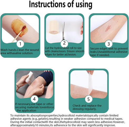2in 16ft Hydrocolloid Roll for Wound Care x Medical-Grade Extra Large Hydrocolloid Patch Bandages with Self-Adhesive
