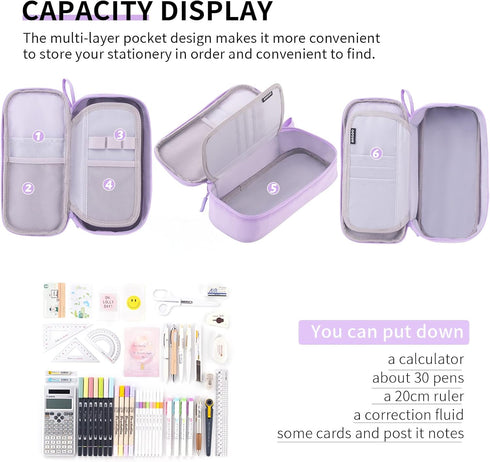 CICIMELON Durable Pen Pencil Case Big Storage Pen Pouch Bag for School Supplies Office College Teen Girls Adults, Purple