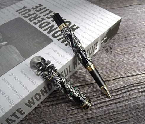 Jinhao Snake Roller Ball Pen, Black Color with Solid Metal Skull Head