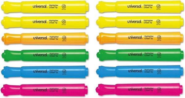 Universal UNV08867 Chisel Tip Desk Highlighters, Assorted Color (12/Set)