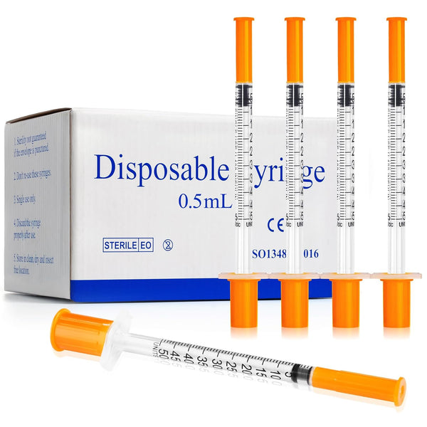 CAILOS 0.5ml 30 Gauge Syringes, 0.5cc 5/16 Inch Disposable Lab Supplies, Pack of 100