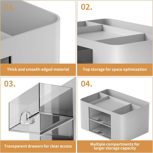 Marbrasse Pen Organizer with 2 Drawers, Multi-Functional Desk Holder with 5 Compartments for Office Art Supplies