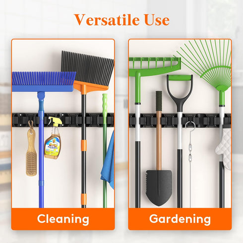 Lifewit Mop and Broom Holder Wall Mount, Heavy Duty Cleaning Supplies Organizer, 5 Slot 6 Hooks, Easy Install